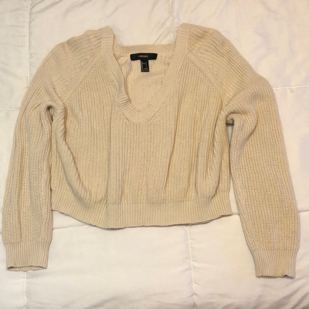 Forever 21 Medium Weight Knit Off the Shoulder Slight Cropped Sweater
